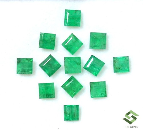 5x5 mm Natural Emerald Square Cut Lot 14 Pcs 9.68 CTS Loose Certified Gemstones - Picture 3 of 8