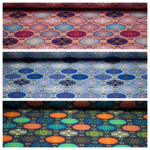 !SALE!Baumwoll Jersey Stoff, Orientalische Kreise, Blau-Lachs Ethno Boho Mandala - Bild 1 von 3
