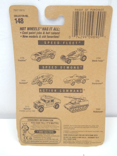 Hot Wheels Porsche 930 Car 148 7607 1991 On Card - Picture 2 of 2