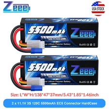2x Zeee 3S LiPo Battery 5500mAh 120C 11.1V EC5 Hardcase for RC Car Truck Boat