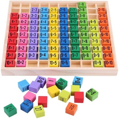 Wooden Toys Hundred Board Math 10x10 Times Table Tray with Answers