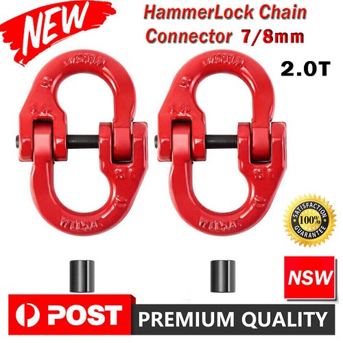 Pair 6mm/8/10mm Hammerlock Eye Sling Hook Safety Chain Caravan Trailer Connector - Picture 20 of 21