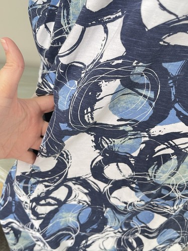Zim & Zoe T Shirt Dress 26/28 4x Slub Knit Navy White Abstract Art Blue Pockets - Picture 2 of 7