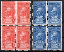 ITALIA 1958/1966 - Posta Pneumatica - Serie in QUARTINE MNH** 10/20 lire #S#XON