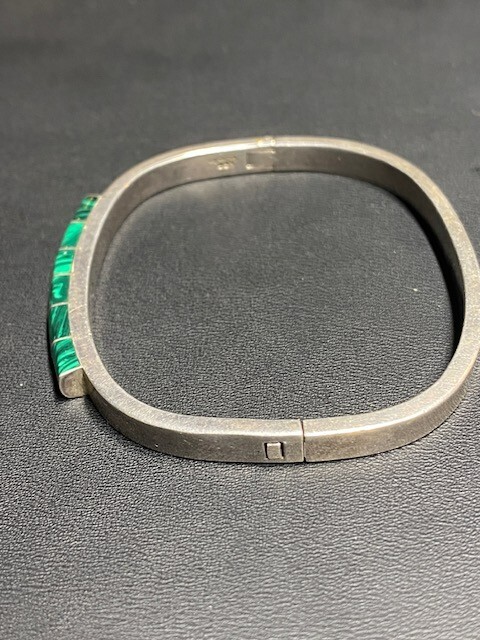 SOLID CAST 925 STERLING SILVER AND MALACHITE BANG… - image 3