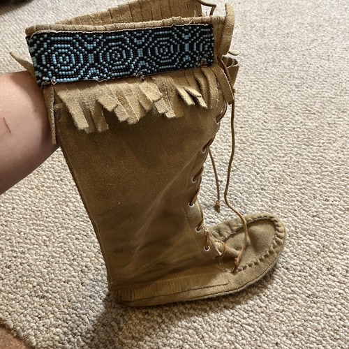 Vintage MUKLUKS / MOKASSINS Handarbeit Perlen Kunst INUIT ESKIMO Elchhaut - Bild 5 von 8