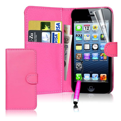 New Flip Wallet Leather Case Cover For Apple iPhone 5 5S Free Screen Protector - Picture 25 of 25