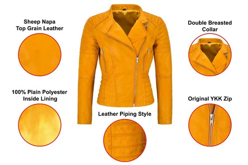 Damas Chaqueta de Cuero Clásica Motociclista Moda Estilo 100% CUERO REAL Chaqueta 9393 - Imagen 27 de 36