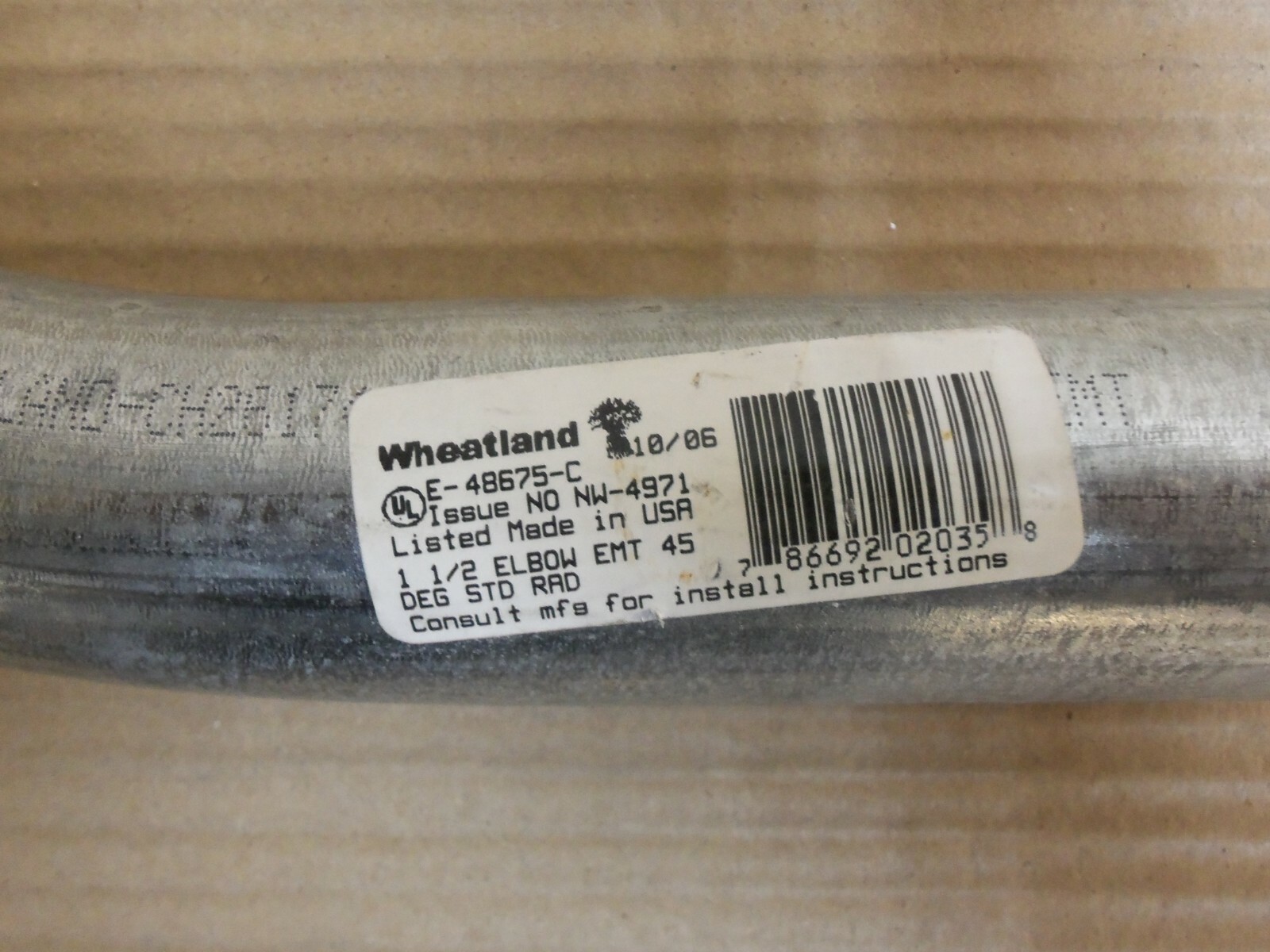 NEW WHEATLAND E48675C 11/2" 45 Degree Conduit EMT Elbow eBay