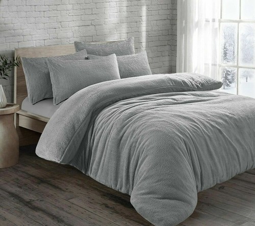 Teddy Fleece Duvet Cover Set Thermal Sherpa Warm Soft Quilt Thermal Cosy Bedding - Picture 13 of 17
