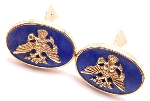 Authentic! Franklin Mint Faberge Imperial Eagle 14k Yellow Gold Lapis Cufflinks - Picture 9 of 9