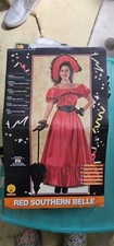 Red Southern Belle Costume Gloves Parasol Hat Belt Petticoat Rubies Civil War