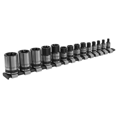Sealey Torx Stern Buchse Satz 14pc 0.6cm 1cm & 1.3cmSq Drive E4-E24 Black AK618B