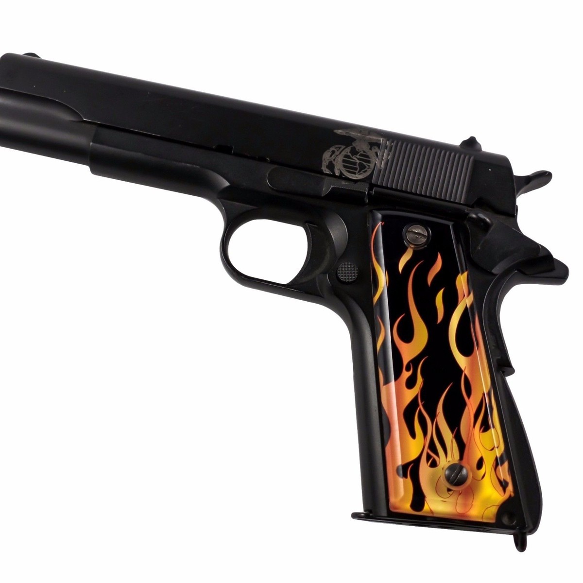 Custom 1911 A1 Full Size Flame Gold-Red Acrylic Grips - Ambidextrous For Kimber, Colt, Taurus