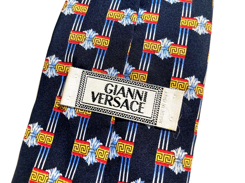 GIANNI VERSACE VINTAGE 90er BAROCK MEDUSAKOPF GRIECHISCH SCHLÜSSEL KRAWATTE LOGO ITALIEN BLAU - Bild 2 von 16