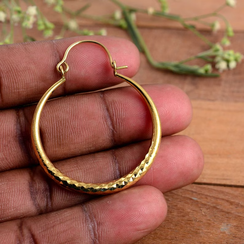 14k Gold Plated Tribal Handmade Textured Hoop Classic Round Earrings For Women - Picture 8 of 10