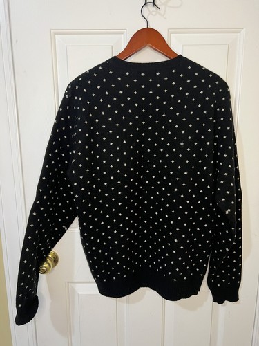 Charter Club Men Sweater Black Red Medium Fair Isle Snowflake Crewneck Wool, M - Picture 4 of 5