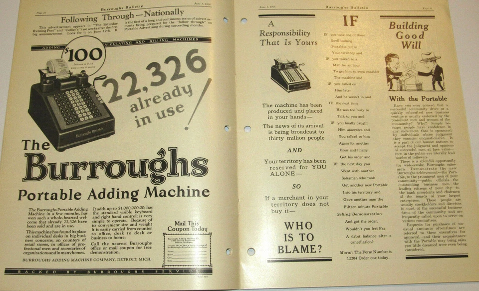 VINTAGE 1926 BURROUGHS ADDING MACHINE CO ADVERTISING MAGAZINE! NEW PORTABLE $100 - Image 4 of 4