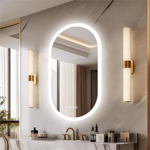 Espejo de baño ovalado Espejo de baño LED con iluminación Espejo de pared táctil regulable - Imagen 7 de 18