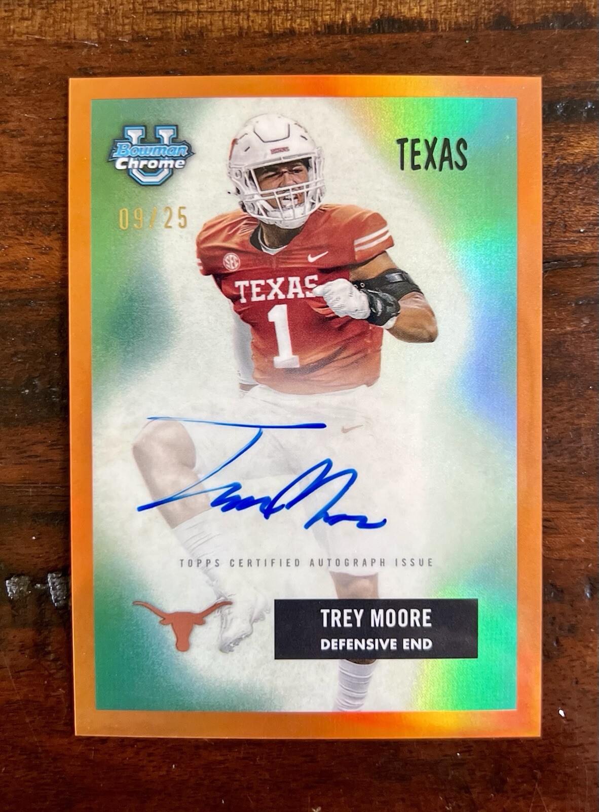 2024 Bowman U Chrome TREY MOORE 1955 Bowman Variation Orange 09/25 Auto - TEXAS