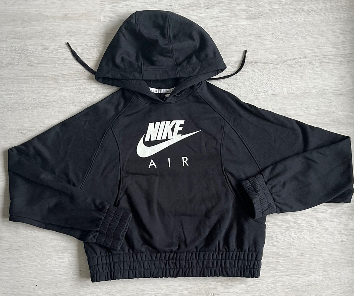 NIKE AIR WOMAN'S BLACK CROPPED HOODIE PULLOVER SIZE XS UK
