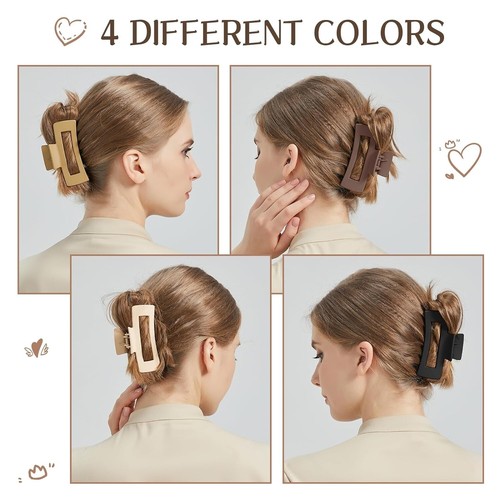 Hair Claw Clips for Women Large Clips For Thick/Thin Hair Neutral Colors 8 Pack - Picture 2 of 6