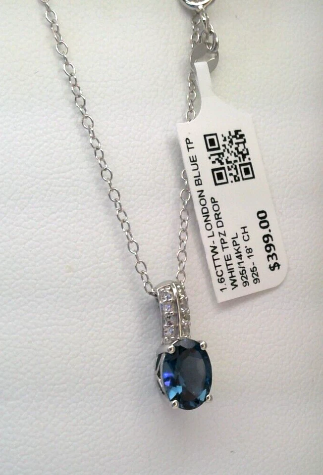 $399 COLGANTE DE PLATA DE LEY 925 TOPACIO AZUL LONDRES NATURAL REAL Y TOPACIO BLANCO Foto 3 de 4