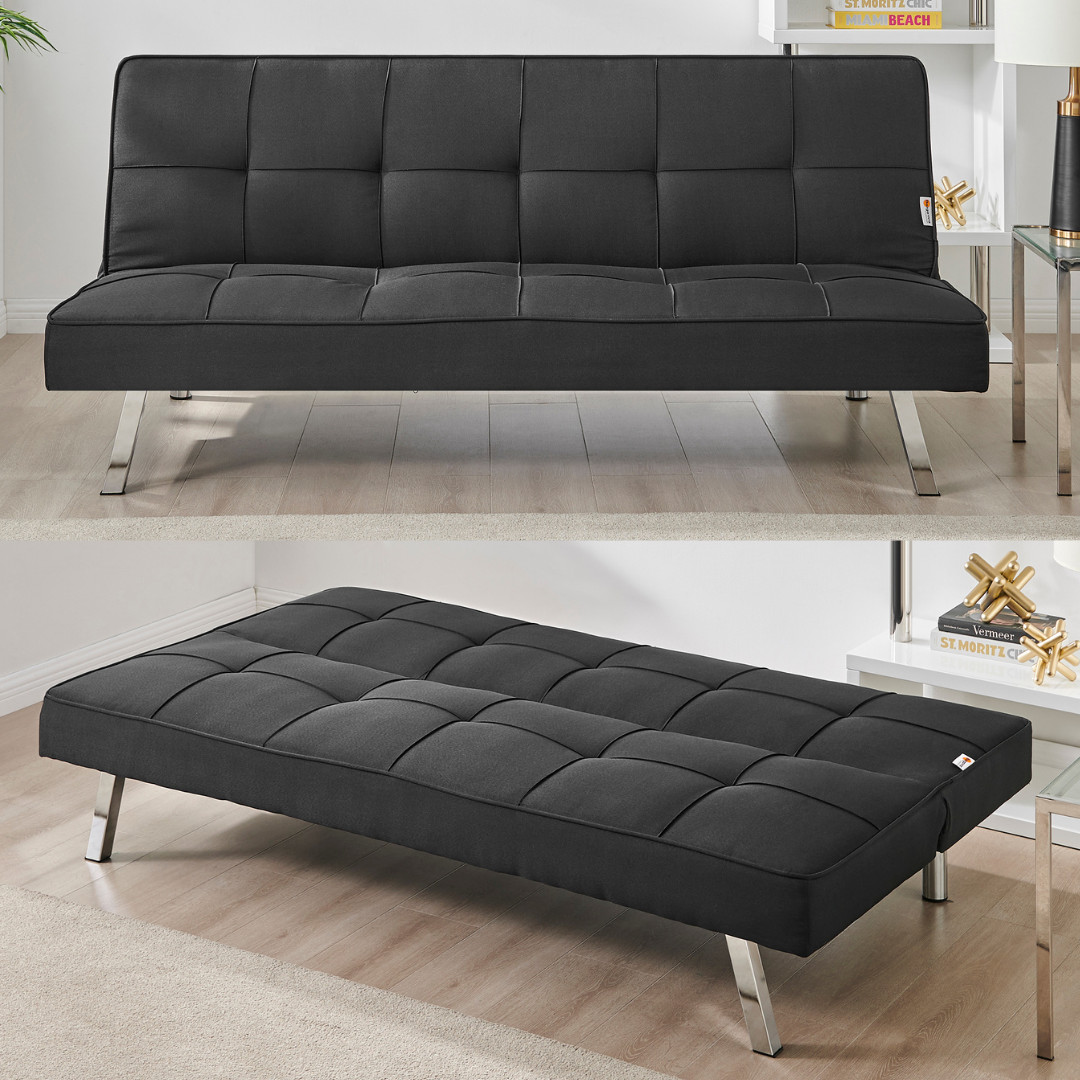 HOMCOM Modern 3 Seater Velvet Sofa Bed, Click Clack Sofa Bed, Button Tufted Sleeper Couch with Split Reclining Backrest and Rubber Wood Legs, Light Grey 41 Sofa Bed Click Clack Living Room Reclining Linen Blend Settee Sofa 3-Seater