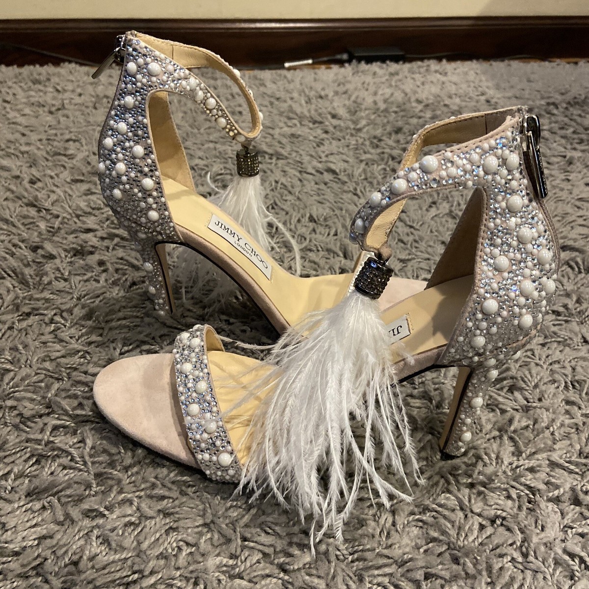 Jimmy Choo NEW Viola 110 Crystal Sandals Ostrich Feather Jimmy Choo NEW Viola 110 Crystal Sandals Ostrich Feather