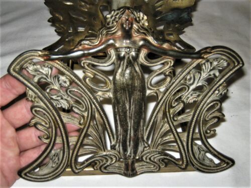 ANTIQUE USA ART NOUVEAU LADY WOMAN CAST IRON BRASS BRONZE BOOK RACK BOOKENDS US - Picture 6 of 9