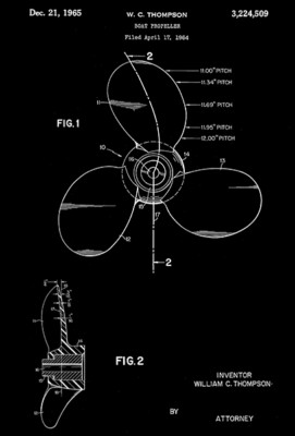 1965 - Boat Propeller - W. C. Thompson - Patent Art Poster