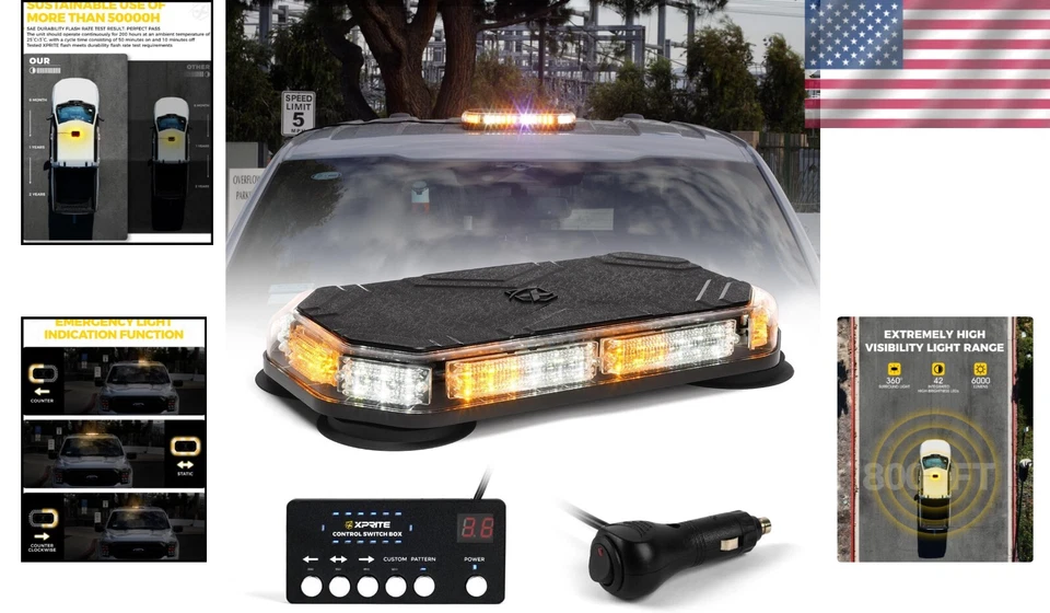 Barra de luz estroboscópica âmbar branca à prova de choque para construção e uso de emergência - Imagem 2 de 4