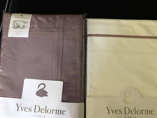 NWT Yves Delorme White Queen Flat Sheet ATHENA Bruyere Purple Pima Cotton France - Picture 11 of 14