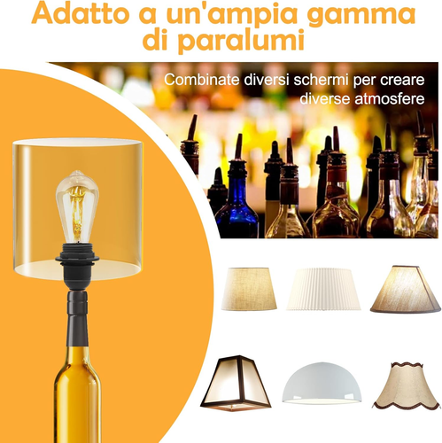 2 Pezzi Portalampada per Bottiglia Con Interruttore E Cavo 2,4M,Kit Lampada Bott - Foto 4 di 12