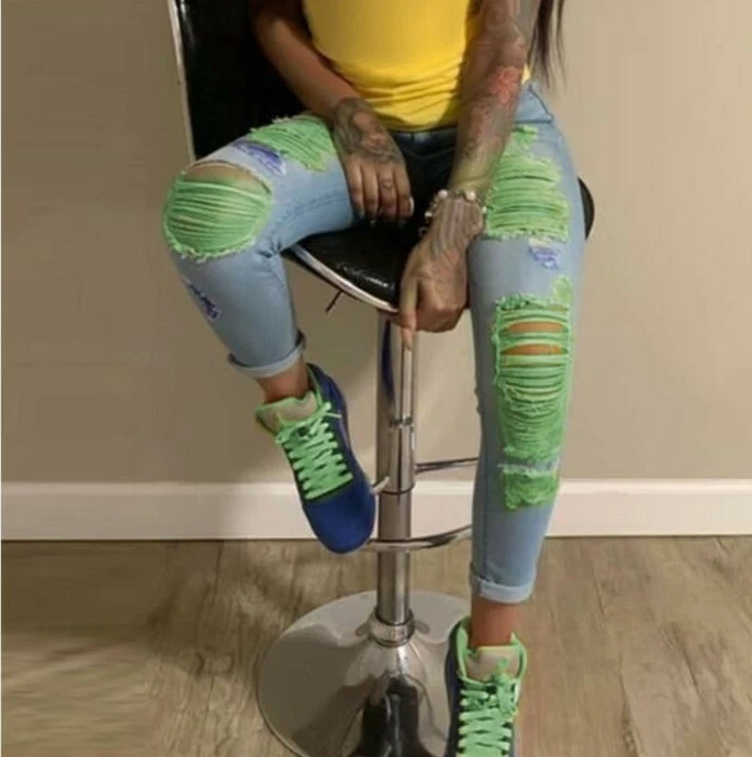 Neon green hot sale ripped jeans