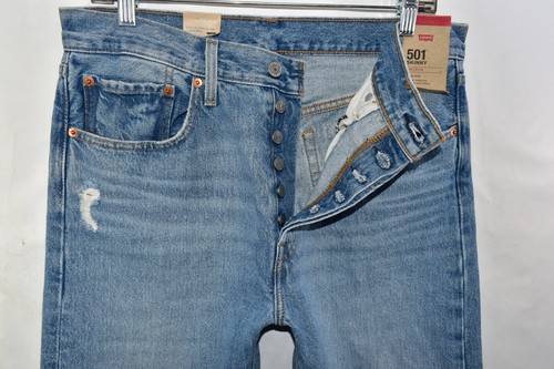 New Levi's 501 S Skinny High Rise Distressed Blue Jeans Womens Size 31x28 - Picture 5 of 10