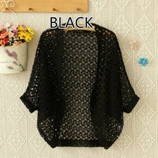 Donna Pizzo Uncinetto Maglia Cardigan Maniche a Pipistrello Traforato Casual