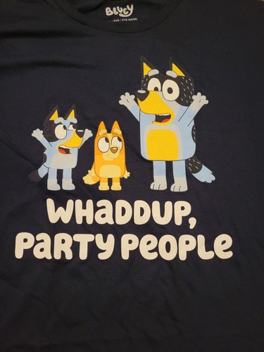 Bluey Whaddup Party People T Shirt Men's 3XL 54/56 New Bandit Bingo Dark Blue