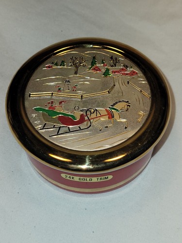 Jamestown China Chokin Covered Trinket Box 1987 Christmas Theme Sleigh Ride 24kt - Picture 4 of 7