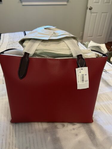 Coach NWT Willow C0692 Pebble Leather Tote Bag Brick Red Multi Color Signature - Picture 2 of 10