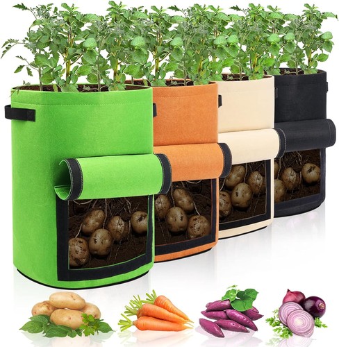 4 Pack Potato Growing Bag with Flap 10 Gallon Planter Pots with Handles