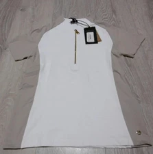 MDC Sport Women's EU 40 US 8 Meryl Gold Zip Golf Polo Shirt White Light Taupe SS