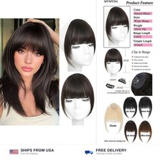 Clip in bangs human hair wispy fringe extensions brown black temples women