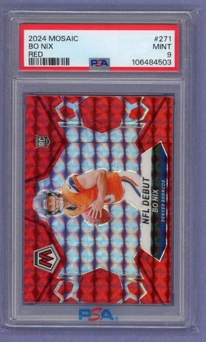 2024 Panini Mosaic Bo Nix #271 NFL DEBUT RED CAMO ROOKIE RC BRONCOS PSA 9