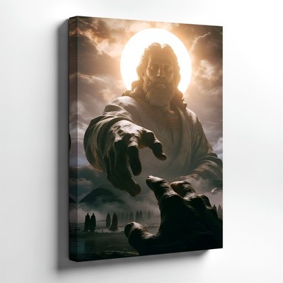 Wall Art Religious Figure Reaching Hand Heavenly Clouds Spiritual Canvas Print