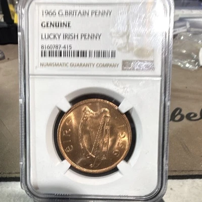 1966 Ireland Penny "Lucky Irish Penny" Bronze KM#11 NGC Genuine - Image 1 of 2