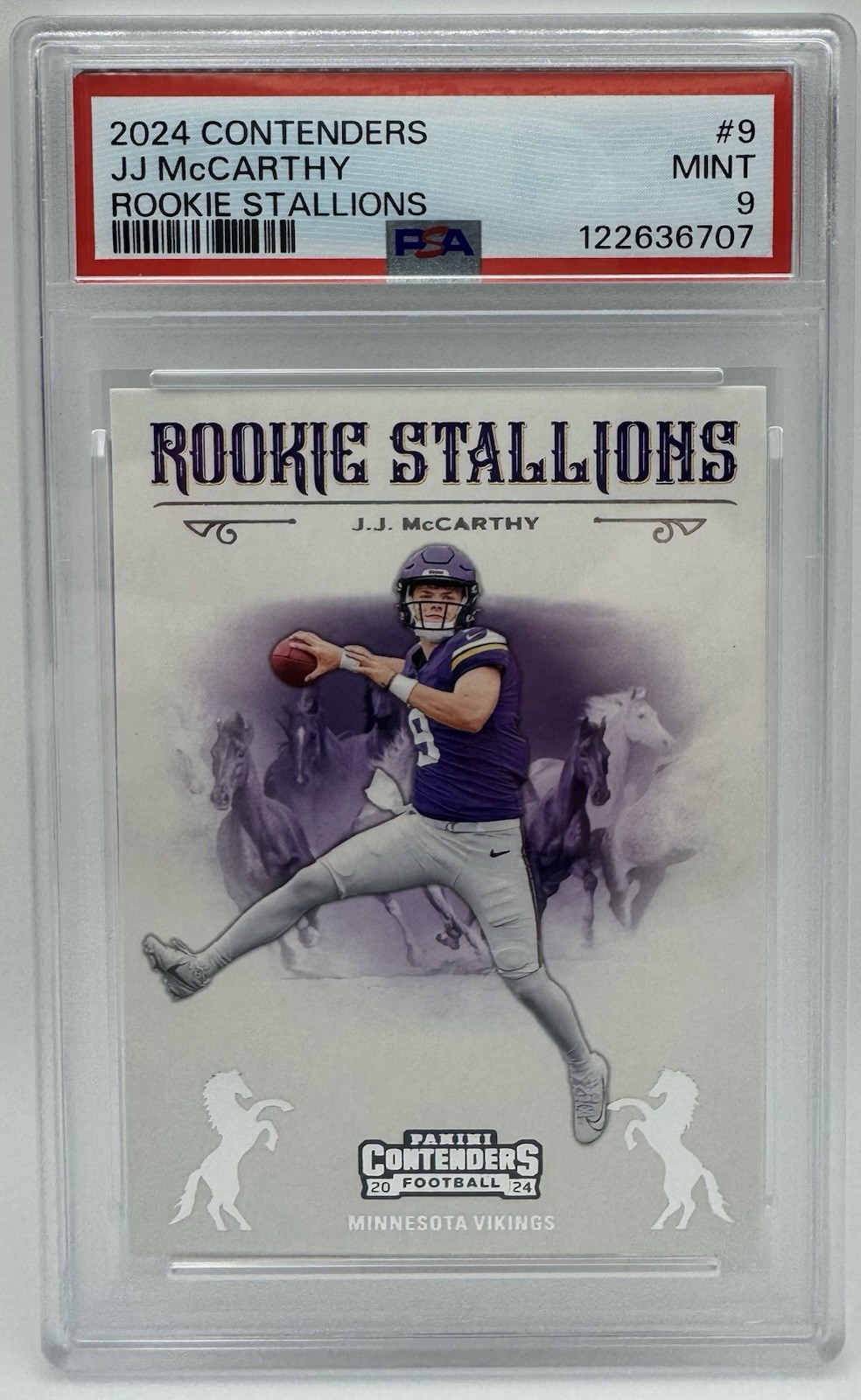 2024 Panini Contenders - Rookie Stallions J.J. McCarthy #9 (RC) PSA 9