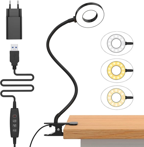 iZELL 23 LED Luz Lectura con Clip [3 Colores y 10 Brillos] Flexo LED Escritorio