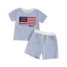Toddler Baby Boy 4th of July Outfit USA Flag 0-6 Months Blue American Flag