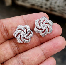 2.10Ct Round Cut Lab Created Diamond Flower Stud Earrings 14K White Gold Plated